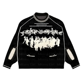 "BLURRED FIGURES" GRAPHIC KINT SWEATER