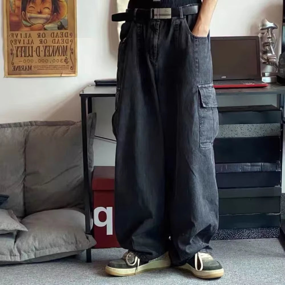 Baggy Jeans Wide Legs Trousers Men'S Denim Pants Korean Fashion Male Jeans Oversize Cargo Pants Streetwear Hip Hop Harajuku