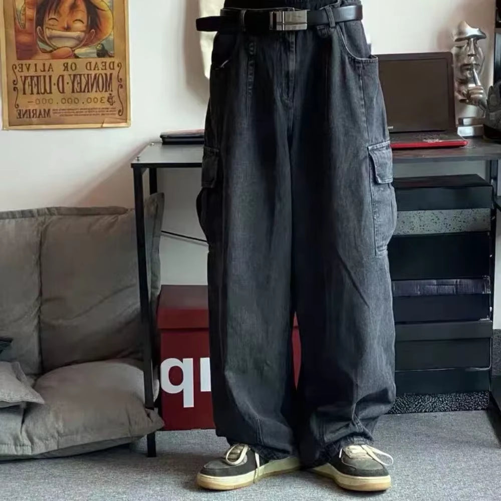 Baggy Jeans Wide Legs Trousers Men'S Denim Pants Korean Fashion Male Jeans Oversize Cargo Pants Streetwear Hip Hop Harajuku